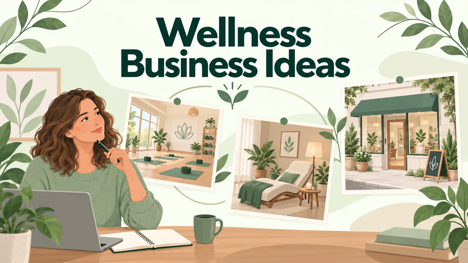 Wellness Business Ideas for People Planning a New Location Illustrated idea board showing several possible wellness business settings.