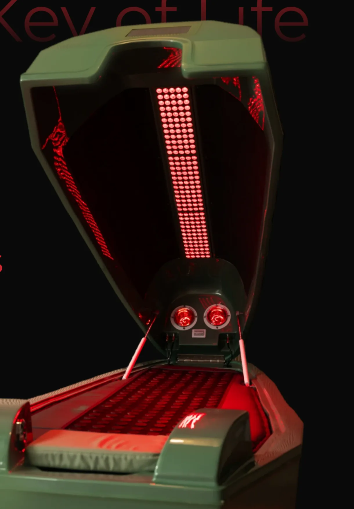 Kenda Space Therapy Plus machine open with illuminated red light panel
